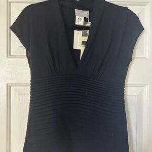 Barneys New York Black Pleated V-Neck Blouse